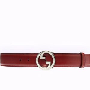 Gucci Red Leather Belt with Silver Buckle